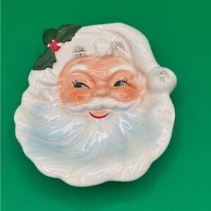 Vintage MCM Rene D Lyon Ceramic Santa Wall Hanging or Trinket Dish Made in Japan